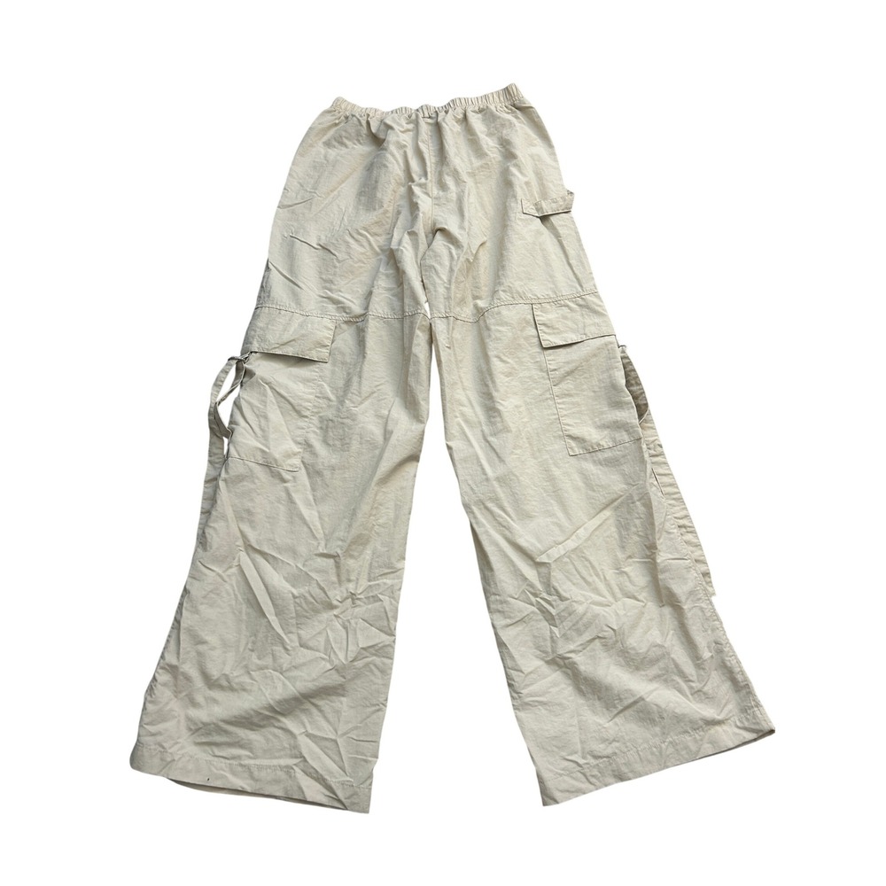 Forever 21 Cargo‎ Pants Womens Large Tan Excellent Wide Leg Nylon Utility Straps